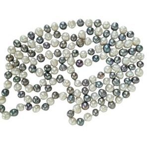 Endless 64" Hand Tied Gray and White Circlet Pearl Strand Hand Knotted